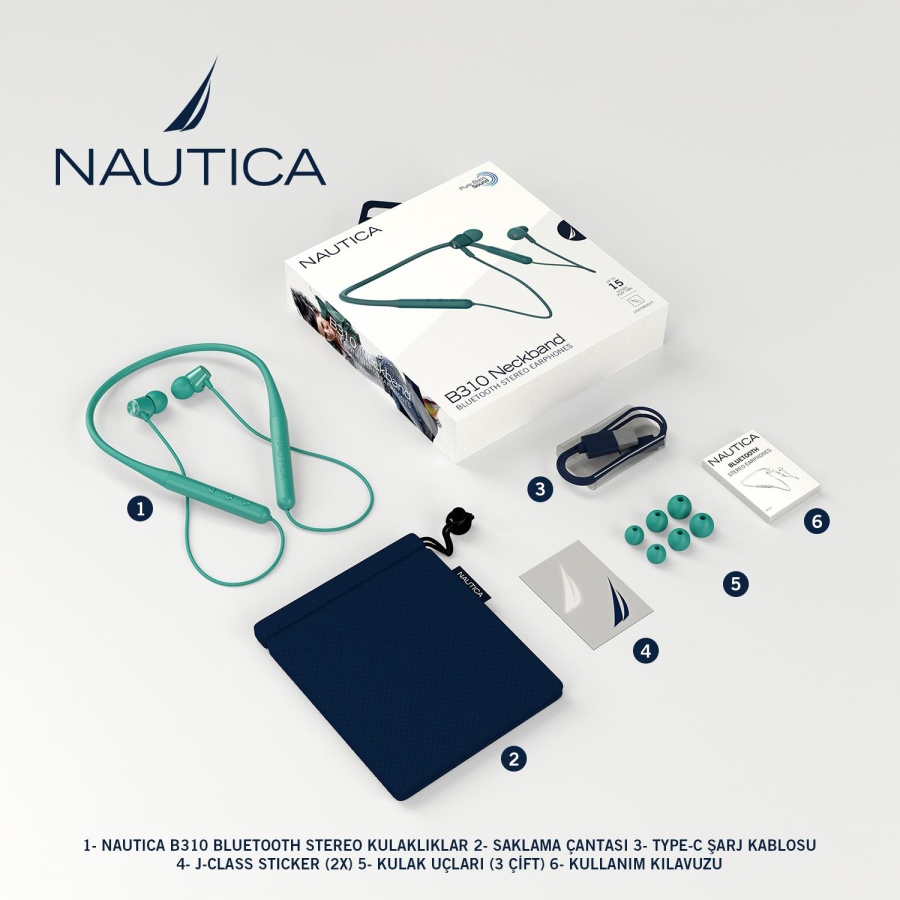 Nautica B310 Neckband Bluetooth Stereo Earphones Green - 5