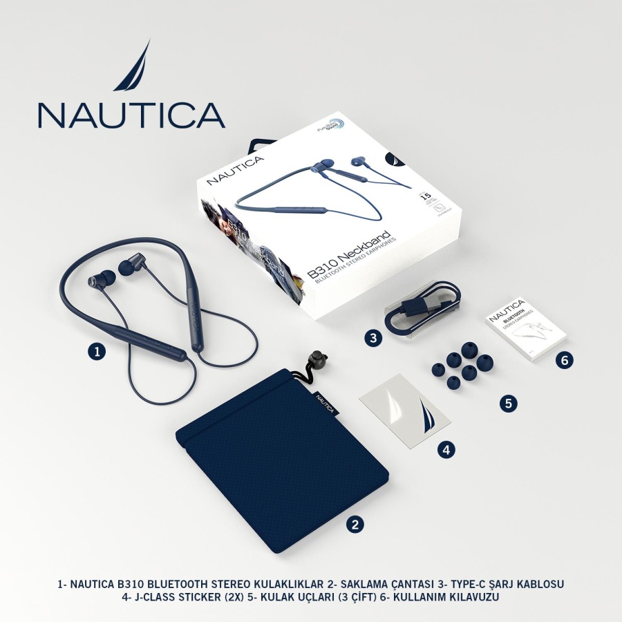 Nautica B310 Neckband Bluetooth Stereo Earphones Navy - 5