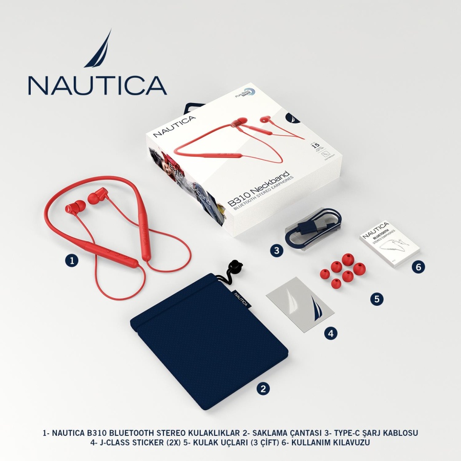 Nautica B310 Neckband Bluetooth Stereo Earphones Red - 5