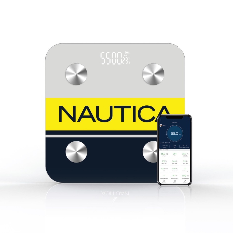 Nautica BT600 Pilli Bluetooth Vücut Analizli Yağ Kas Su Ölçer Hassas Akıllı Tartı Baskül Logo Sarı - 1