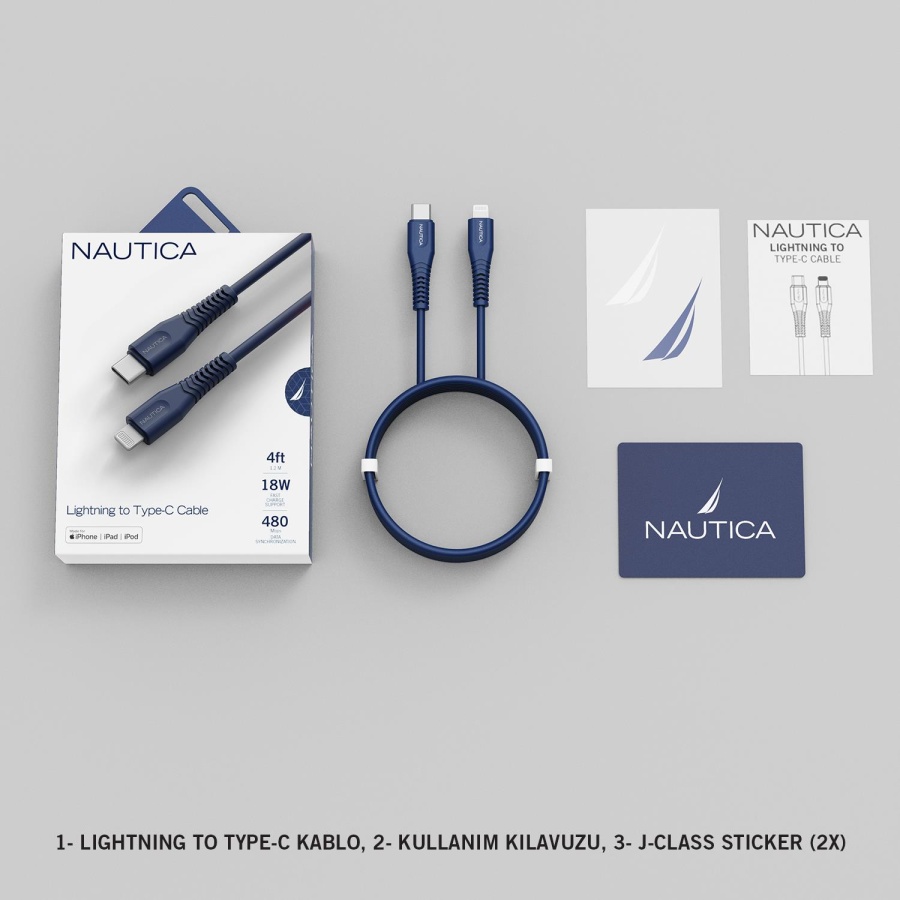 Nautica C100 USB-C to Lightning 120 cm Şarj Kablosu Navy - 5