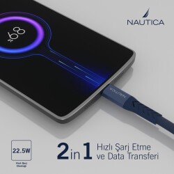 Nautica C20 Type-C to USB-A 120 cm Şarj ve Data Kablosu Navy - 2