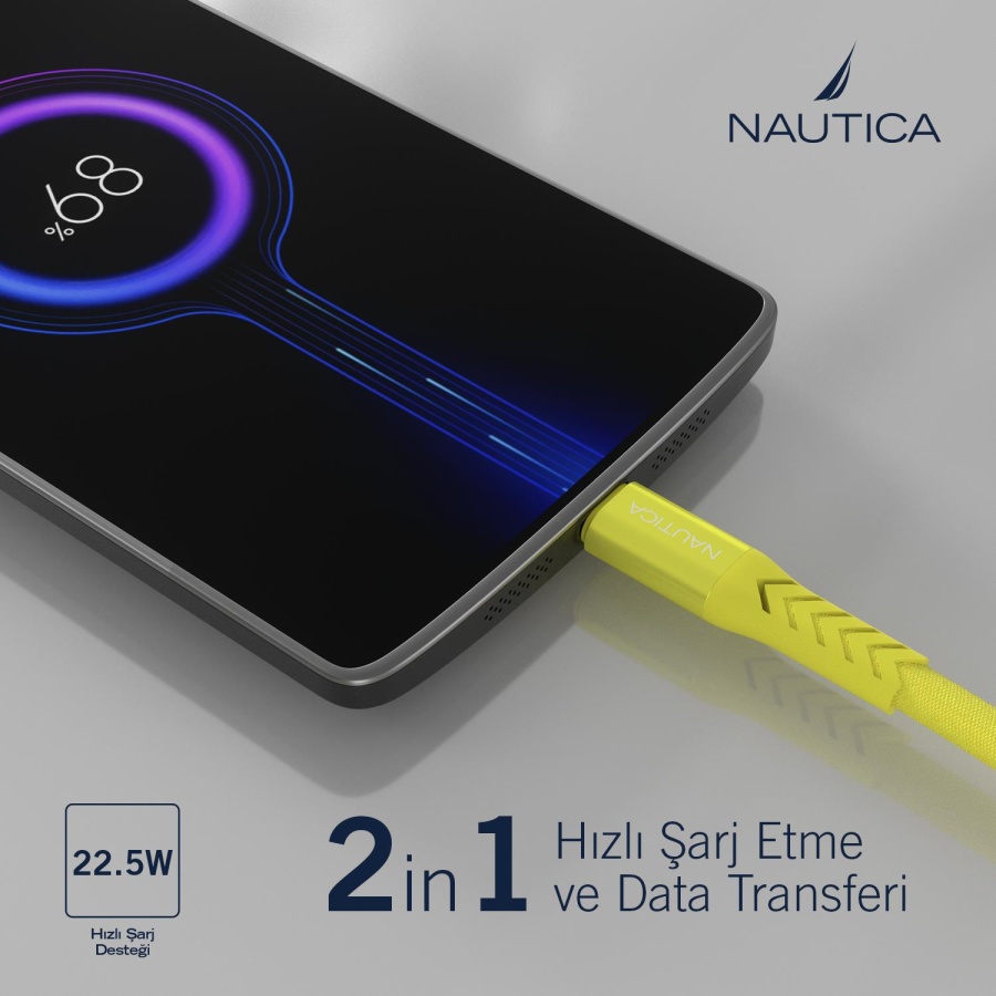 Nautica C20 Type-C to USB-A 120 cm Şarj ve Data Kablosu Sarı - 2