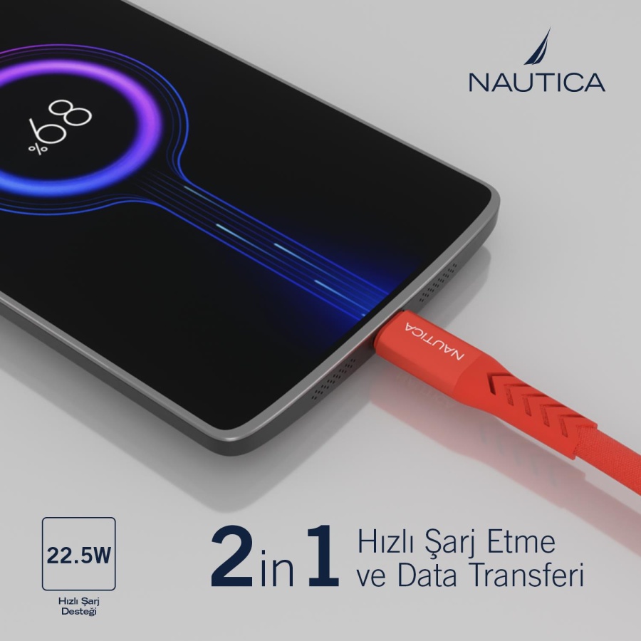 Nautica C20 Type-C to USB-A 210 cm Şarj ve Data Kablosu Kırmızı - 2