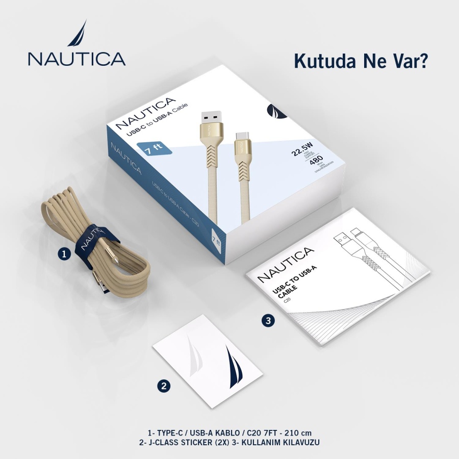 Nautica C20 Type-C to USB-A 210 cm Şarj ve Data Kablosu Pembe - 6