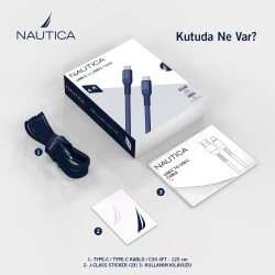 Nautica C30 Type-C to Type-C 120 cm Şarj ve Data Kablosu Navy - 6