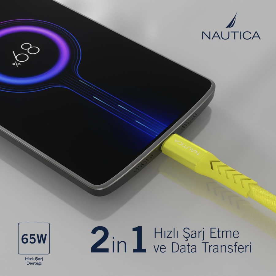 Nautica C30 Type-C to Type-C 120 cm Şarj ve Data Kablosu Sarı - 2