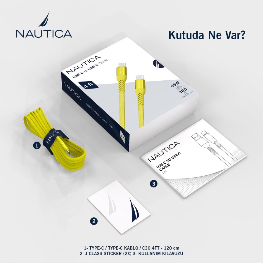 Nautica C30 Type-C to Type-C 120 cm Şarj ve Data Kablosu Sarı - 6