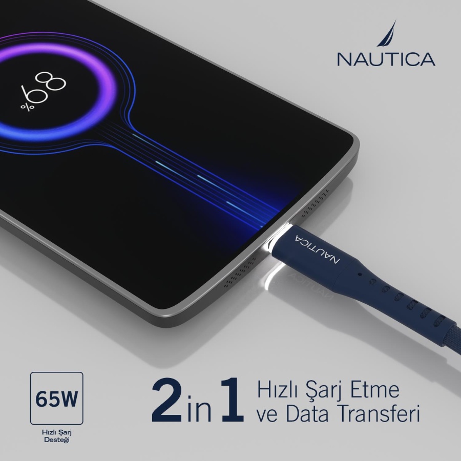 Nautica C35 USB-C to USB-C Cable With Led Navy - 2