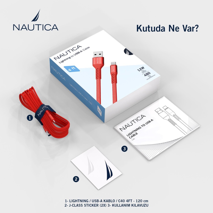 Nautica C40 Lightning to USB-A 120 cm Şarj ve Data Kablosu Kırmızı - 6