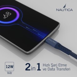 Nautica C40 Lightning to USB-A 120 cm Şarj ve Data Kablosu Navy - 2