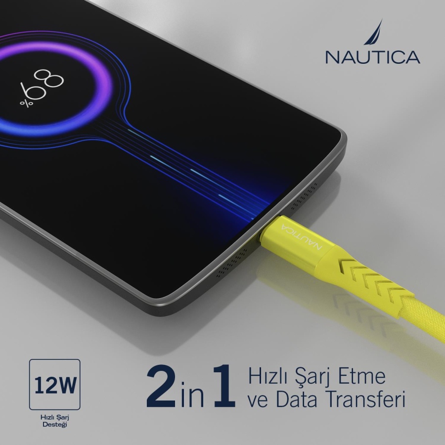 Nautica C40 Lightning to USB-A 120 cm Şarj ve Data Kablosu Sarı - 2