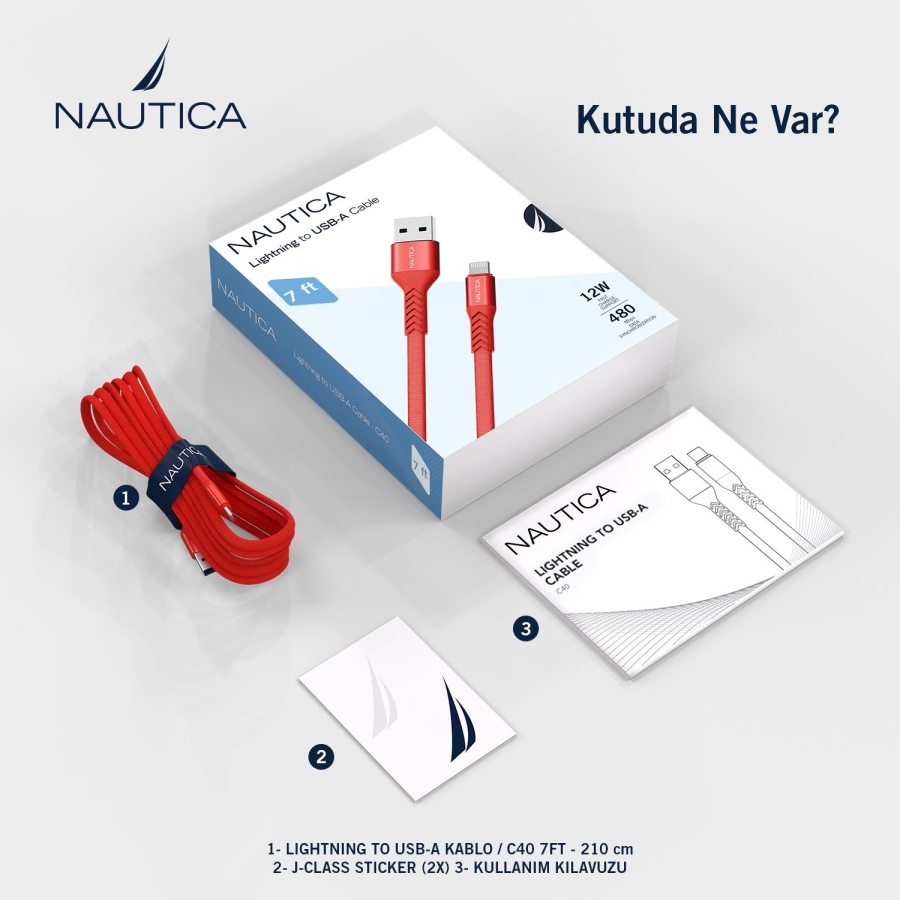 Nautica C40 Lightning to USB-A 210 cm Şarj ve Data Kablosu Kırmızı - 6