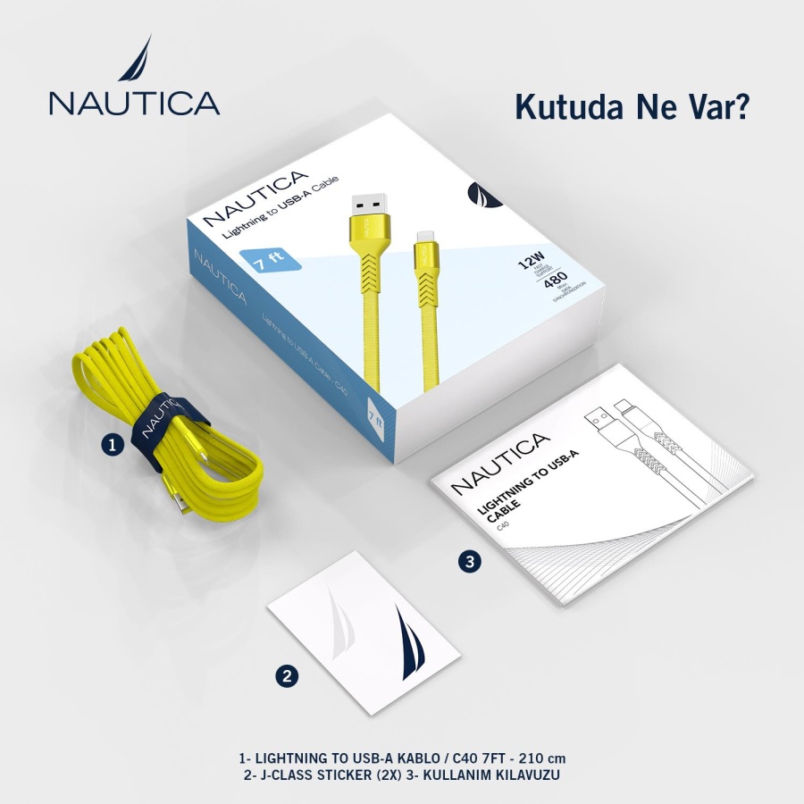 Nautica C40 Lightning to USB-A 210 cm Şarj ve Data Kablosu Sarı - 6