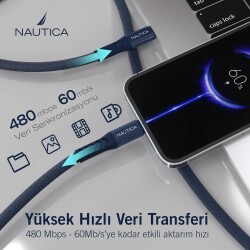 Nautica C50 USB-C to Lightning 120 cm Şarj ve Data Kablosu Navy - 3