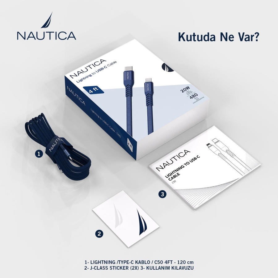 Nautica C50 USB-C to Lightning 210 cm Şarj ve Data Kablosu Navy - 7