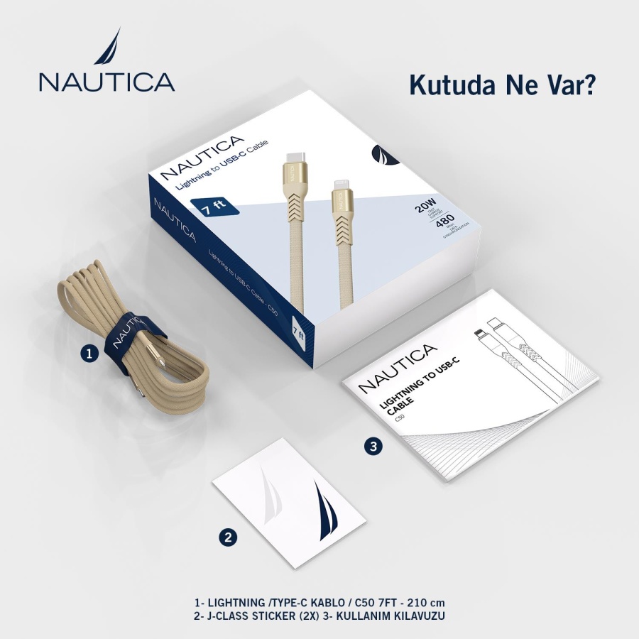 Nautica C50 USB-C to Lightning 210 cm Şarj ve Data Kablosu Pembe - 7