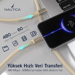 Nautica C50 USB-C to Lightning 210 cm Şarj ve Data Kablosu Pembe - 3