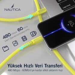 Nautica C50 USB-C to Lightning 210 cm Şarj ve Data Kablosu Sarı - 3