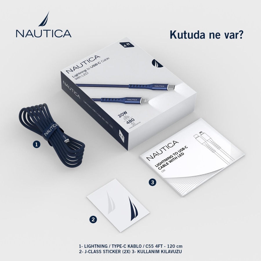 Nautica C55 Led Işıklı Lightning to Type-C Şarj ve Data Kablosu - 7