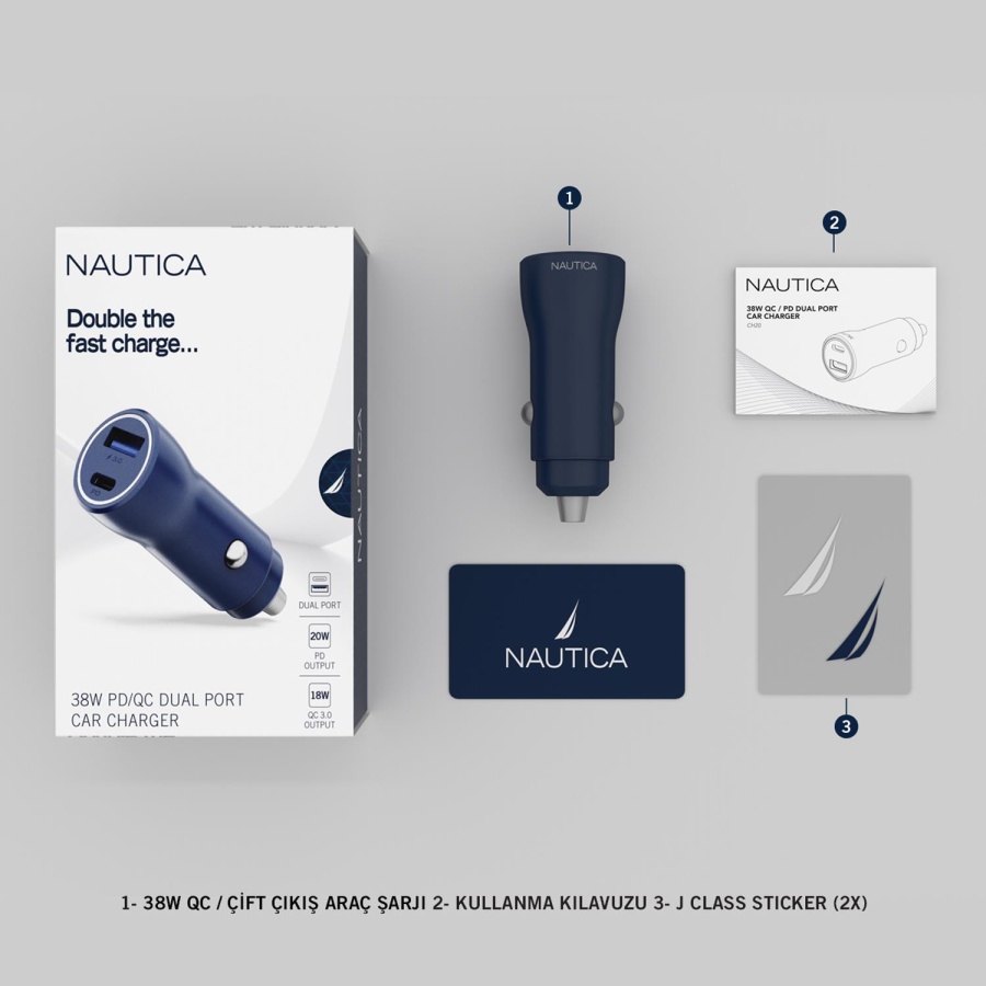 Nautica CH20 20W PD 18W QC Araç İçi Şarj Cihazı Navy - 5