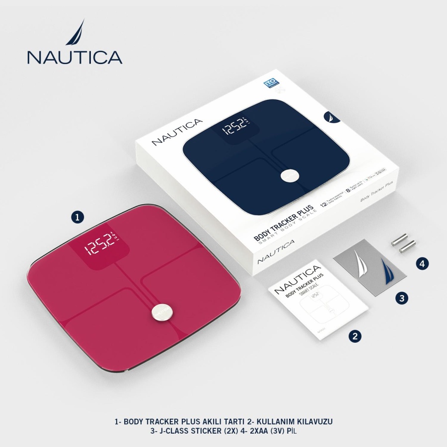 Nautica Classic Collection Body Tracker Plus Smart Body Scale Red - 6