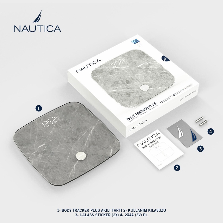 Nautica Marble Collection Plus Body Tracker Smart Body Scale Travertine Gray - 6