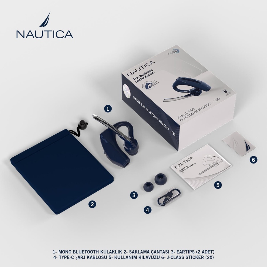 Nautica T80 Single Ear Bluetooth Headset Navy - 7