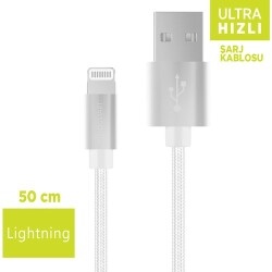 Polosmart PSM11 50 cm Lightning Hızlı Şarj Kablosu - Beyaz - 1